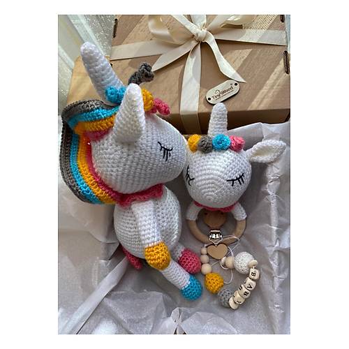 Organik �rg� Unicorn Bebek Hediye Seti | Tiny Wood Do�al Unisex Bebek Seti