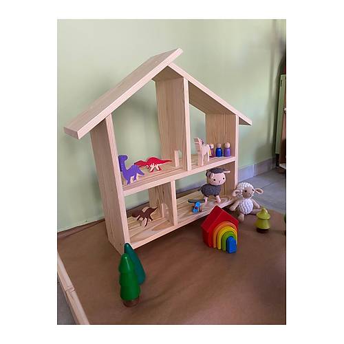 Ah�ap Montessori �ocuk Oyun Evi - Do�al El Yap�m� B�y�k Boy Oyuncak Ev
