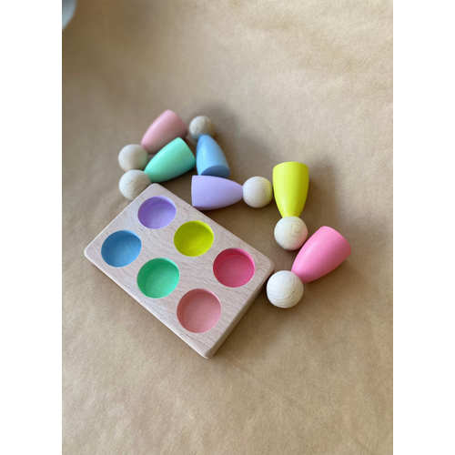 Ah�ap Peg Bebek Renk E�le�tirme Oyunca�� ? 6?l� Peg Tabla ? Montessori Duyusal Oyuncak