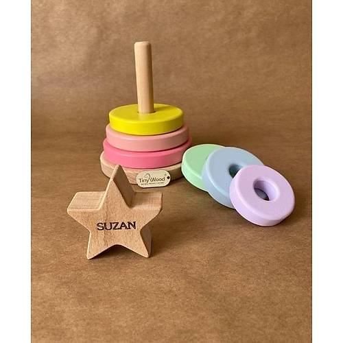 sme zel Ahap Renkli Yldz Kule | Montessori Eitici Ahap Denge Oyunca | Tiny Wood Pembe
