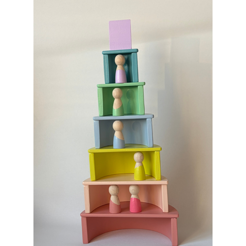 Montessori Waldorf 7 Par�al� Pastel Ah�ap G�kku�a�� A��k U�lu Oyun Seti