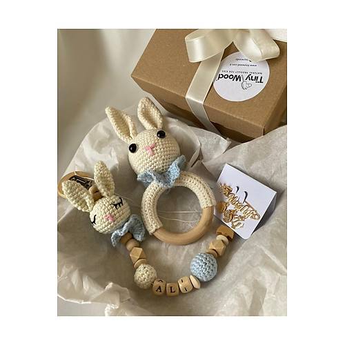 Organik Yeni Do�an Erkek Bebek �simli Emzik Ask�s� Hediye Seti | Mavi Tav�an ��ng�rak � Ki�iye �zel Bebek Hediyesi