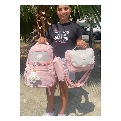 K�z �ocuk �lk��retim �antas� Ultra Hafif ilkokul / Ortaokul Okul 3 l� �anta Seti Pembe-Lila -Gri