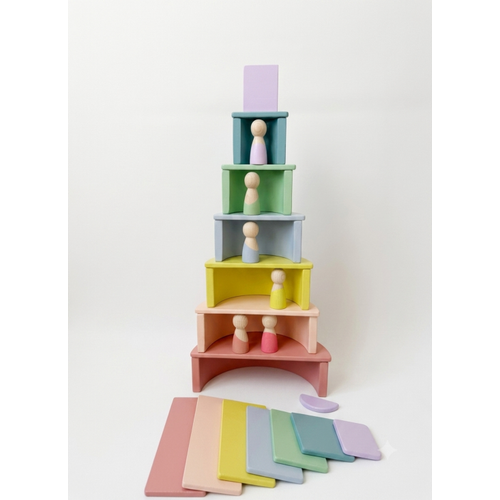 Montessori Waldorf 7 Par�al� Pastel Ah�ap G�kku�a�� A��k U�lu Oyun Seti