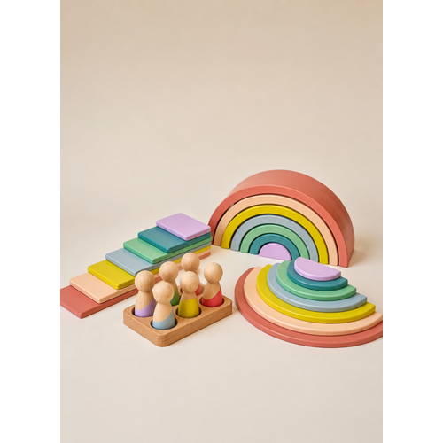 Montessori Waldorf 7 Par�al� Pastel Ah�ap G�kku�a�� A��k U�lu Oyun Seti