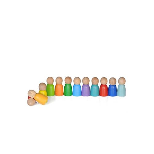 Ah�ap Peg Bebek Seti 12�li � Montessori Renkli Fig�rler | Do�al El Yap�m� Oyuncak