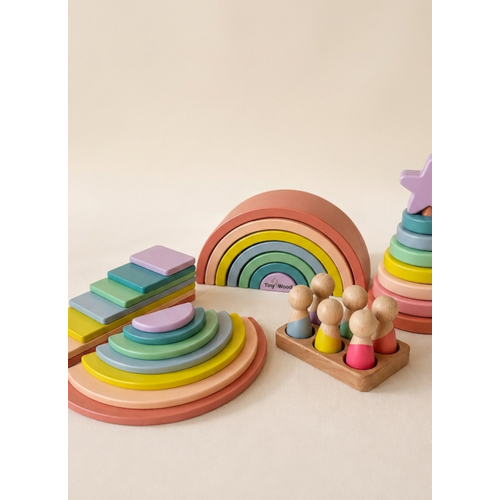 Montessori Waldorf Pastel Ah�ap G�kku�a�� A��k U�lu Oyun Seti 5 Par�a