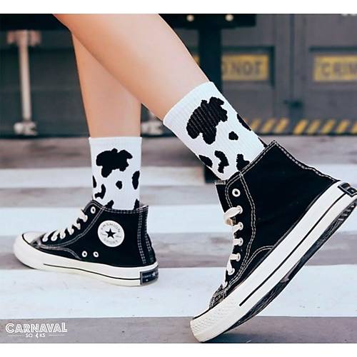 Sweet Milk 5li Siyah Beyaz Desenli orap Seti | Unisex Hediye Kutulu oraplar