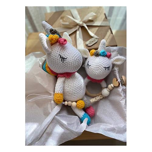 Organik �rg� Unicorn Bebek Hediye Seti | Tiny Wood Do�al Unisex Bebek Seti