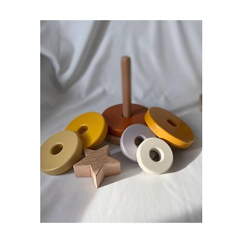 Waldorf Y�ld�z Kule Ah�ap Y�ld�z Kule Kahve Pastel Renk Ekolojik Oyuncak