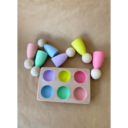 Ah�ap Peg Bebek Renk E�le�tirme Oyunca�� ? 6?l� Peg Tabla ? Montessori Duyusal Oyuncak