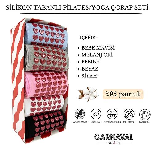 5li Silikon Tabanl Pilates ve Yoga orap Seti | Kaydrmaz Pamuklu Unisex Spor oraplar