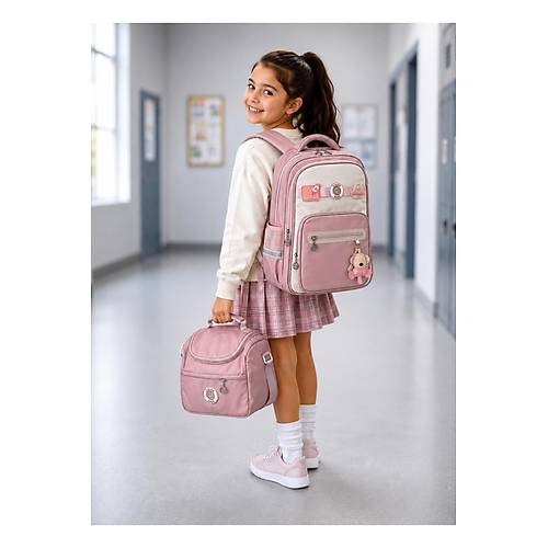 K�z �ocuk 3l� Okul �antas� Seti �lkokul �antas� Pembe