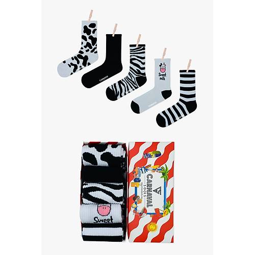 Sweet Milk 5li Siyah Beyaz Desenli orap Seti | Unisex Hediye Kutulu oraplar