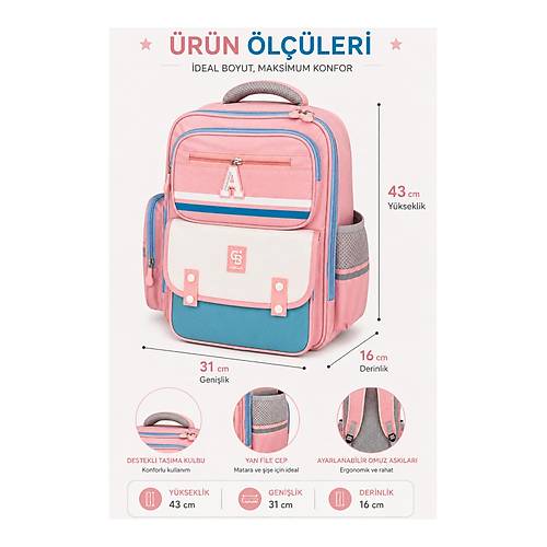 �lkokul �ocuk Okul �antas� �ok B�lmeli Ergonomik S�rt �antas�