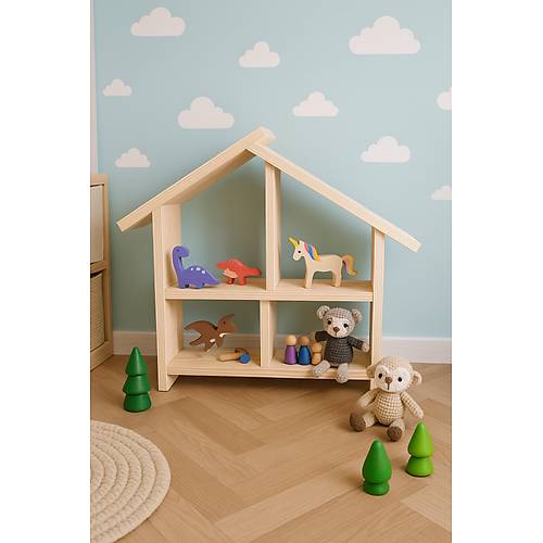 Ah�ap Montessori �ocuk Oyun Evi - Do�al El Yap�m� B�y�k Boy Oyuncak Ev