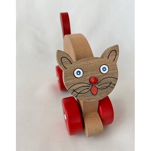 Ahap Oyuncak Kedi | Krmz Tekerlekli Montessori Oyuncak