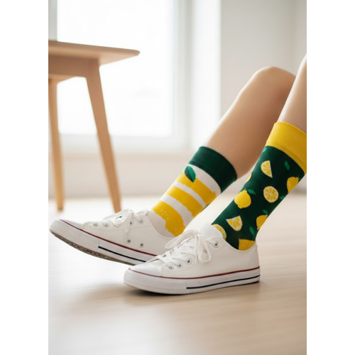 Sa� Sol Farkl� Limon Desenli Soket �orap ? E�lenceli Desen, 36-42 Numara