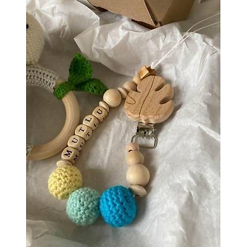 Amigurumi Sevimli Trtl Di Kayc ngrak sme zel Emzik Seti, Organik Unisex Bebek Hediyelik Mavi-Yeil