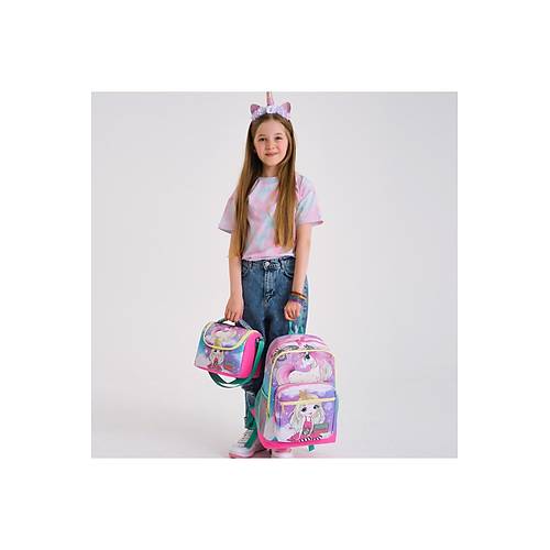 Kids Pembe Su Ye�ili Unicornlu K�z Desenli 3?l� Okul �anta Seti ilk��retim �anta Seti