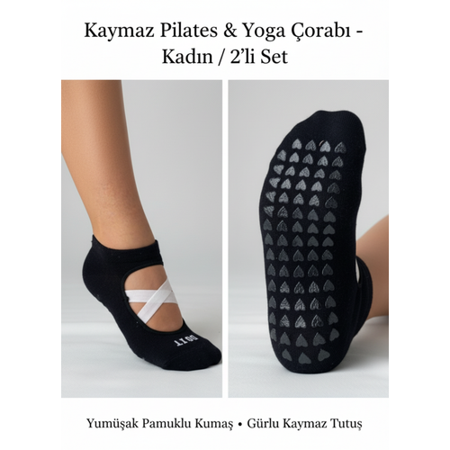 2?li Pilates & Yoga orap Seti ? Kaydrmaz Tabanl Unisex Pamuklu Spor Patik orap