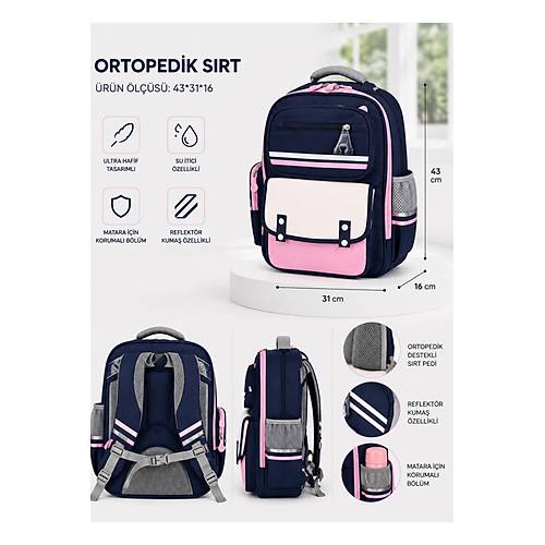 �lkokul �ocuk Okul �antas� �ok B�lmeli Ergonomik S�rt �antas�