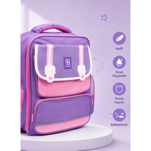 K�z �ocuk Pembe-Lila Okul �antas� Ortopedik S�rt �antas�