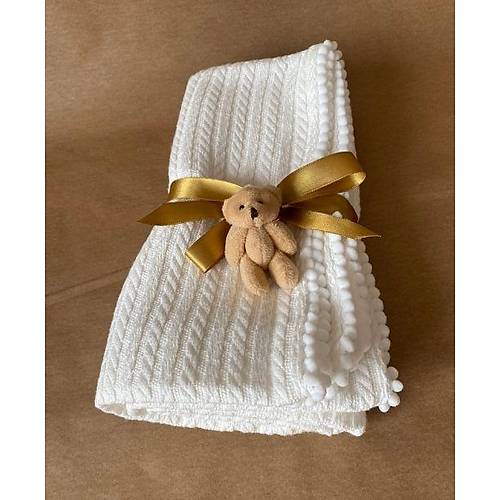 Triko rg Desen Bebek Pikesi | Organik Pamuk Bebek Battaniyesi Ekru 100x120 cm