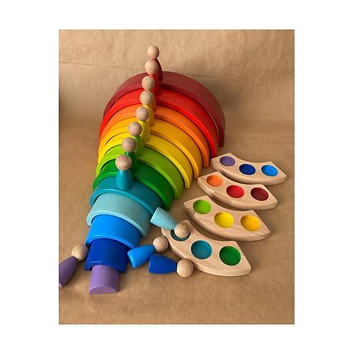 12'li Waldorf G�kku�a�� Peg Bebek Tabla Y�ld�z Kule Waldorf E�itsel Ah�ap Oyuncak Jumbo 3 l� Set