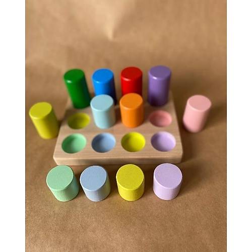 Montessori Renk E�le�tirme Tablal� Silindir Seti Do�al Ah�ap Renk E�le�tirme Oyuncak