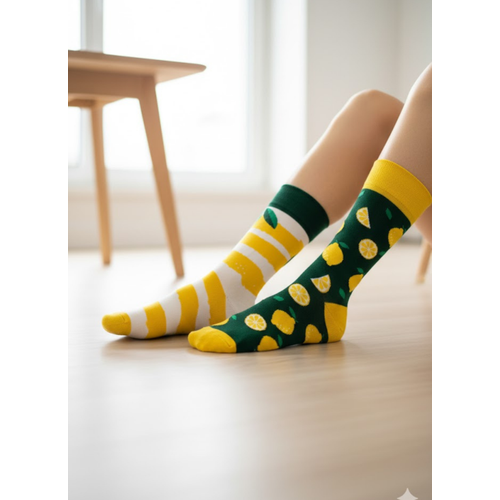 Sa� Sol Farkl� Limon Desenli Soket �orap ? E�lenceli Desen, 36-42 Numara