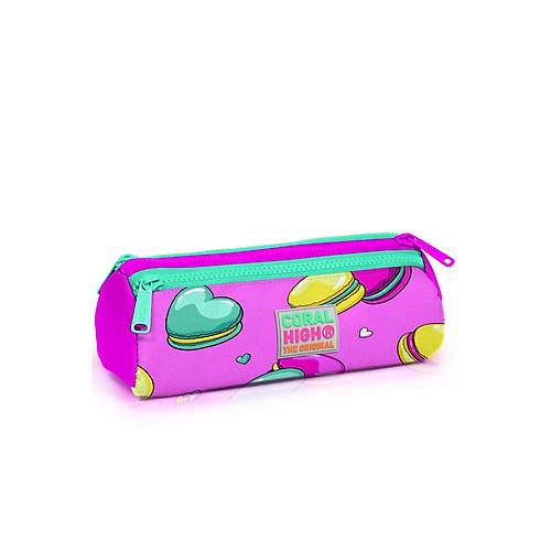 A��k Pembe Su Ye�ili Makaron Desenli �� B�lmeli Kalem �antas�