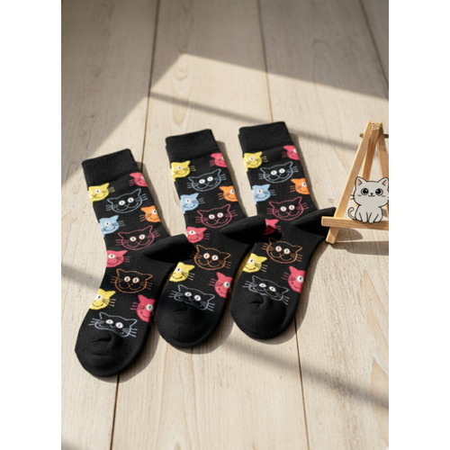 Kedi Desenli 3?l� �orap Seti ? Renkli Fig�rl�