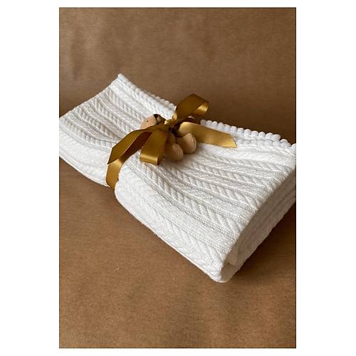 Triko �rg� Desen Bebek Pikesi | Organik Pamuk Bebek Battaniyesi Ekru 100x120 cm