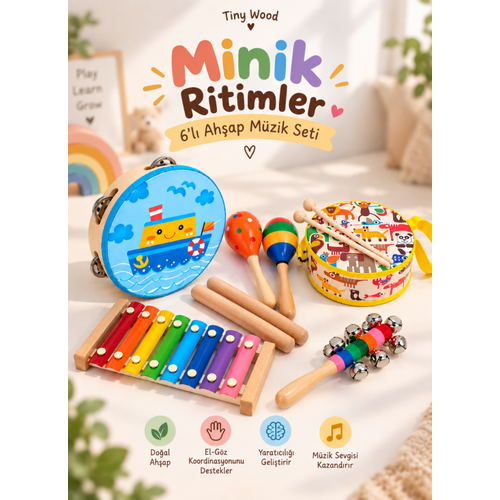 Minik Ritimler 6 Par�a Ah�ap M�zik Seti ? E�itici �ocuk M�zik Oyunca��