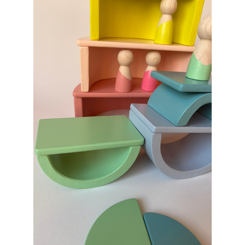 Montessori Waldorf 7 Par�al� Pastel Ah�ap G�kku�a�� A��k U�lu Oyun Seti