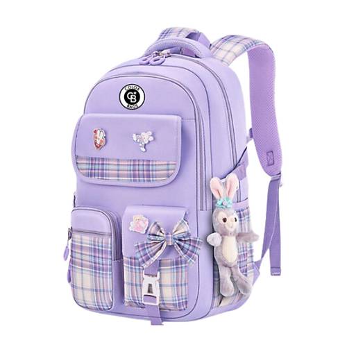 K�z �ocuk �lk��retim �antas� Ultra Hafif ilkokul / Ortaokul Okul �antas� Pembe- Pudra Ekose Cep