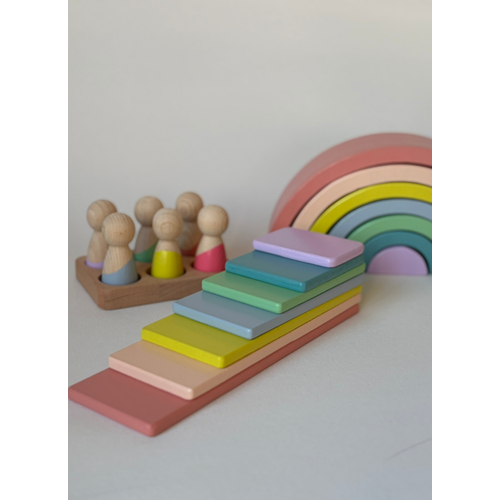Montessori Waldorf 7 Par�al� Pastel Ah�ap G�kku�a�� A��k U�lu Oyun Seti