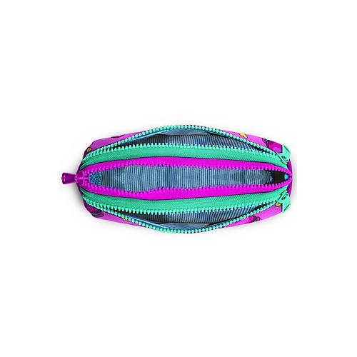 A��k Pembe Su Ye�ili Makaron Desenli �� B�lmeli Kalem �antas�