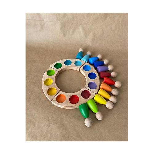1 Ya�+ Waldorf G�kku�a�� Peg Bebek ve Tabla Seti � 12�li Ah�ap Renk E�le�tirme Oyunca�� | Montessori E�itim Oyunca��