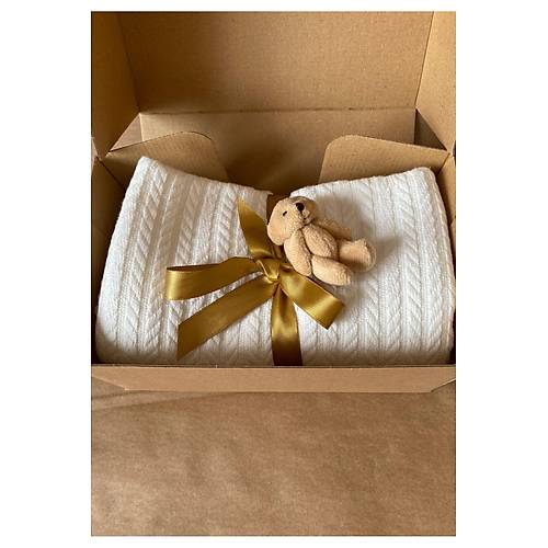 Triko �rg� Desen Bebek Pikesi | Organik Pamuk Bebek Battaniyesi Ekru 100x120 cm