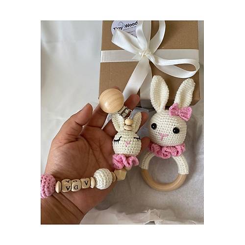 Organik Yeni Do�an K�z Bebek �simli Emzik Ask�s� Hediye Seti | Pembe Tav�anc�k 2 | El Yap�m� Bebek Hediyelik