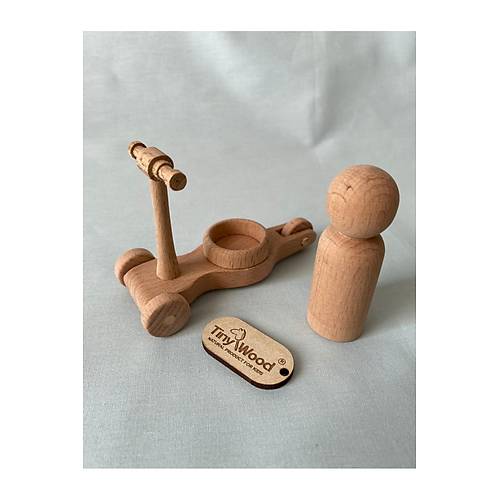 Ah�ap Scooter ve Peg Bebek Seti | Do�al Ah�ap El Yap�m� Oyuncak | Tiny Wood