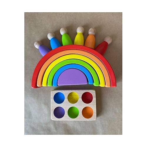 Waldorf 6 Par�al� G�kku�a�� & 6�l� Peg Bebek Tabla Seti | Pastel Renk E�le�tirme Ah�ap Oyuncak