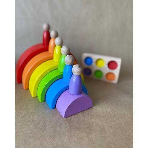 Waldorf 6 Paral Gkkua & 6l Peg Bebek Tabla Seti | Pastel Renk Eletirme Ahap Oyuncak