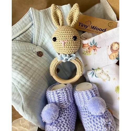 Organik Mslin Tulumlu Bebek Hediye Seti | Amigurumi ngrakl | Tiny Wood