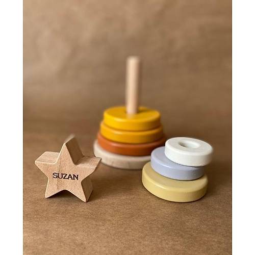 sme zel Ahap Renkli Yldz Kule | Montessori Eitici Ahap Denge Oyunca | Tiny Wood Kahve Pastel