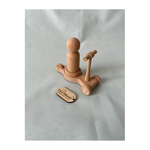 Ah�ap Scooter ve Peg Bebek Seti | Do�al Ah�ap El Yap�m� Oyuncak | Tiny Wood