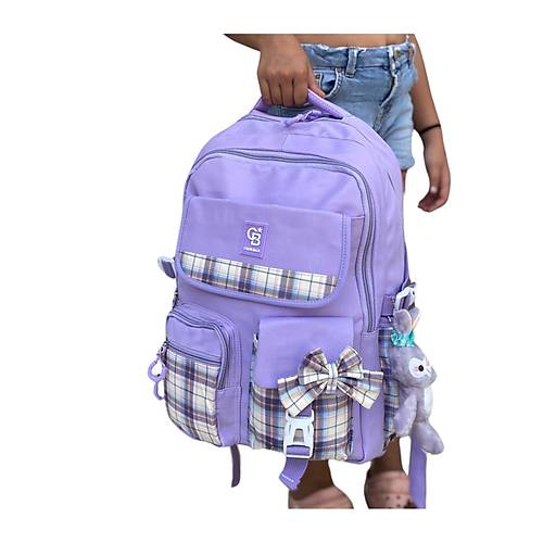 K�z �ocuk �lk��retim �antas� Ultra Hafif ilkokul / Ortaokul Okul �antas� Pembe- Pudra Ekose Cep
