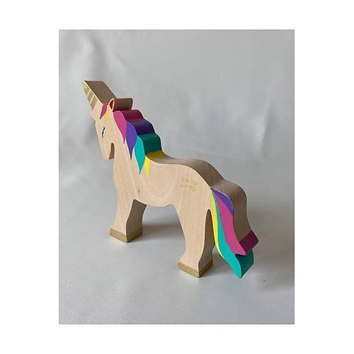Ah�ap Unicorn Oyuncak | Waldorf Do�al Ah�ap Tek Boynuzlu At | El Yap�m� Unicorn Fig�r�